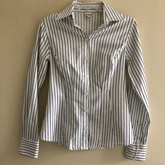 NWOT Striped, Fitted Button Down Blouse - Picture 1 of 17